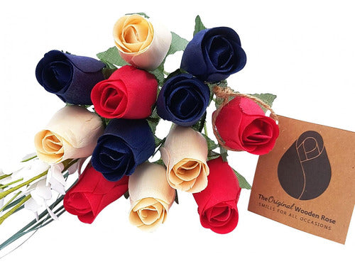 The Original Wooden Rose Artificial Wood Bouquet 1 Dozen Red White Blue 0