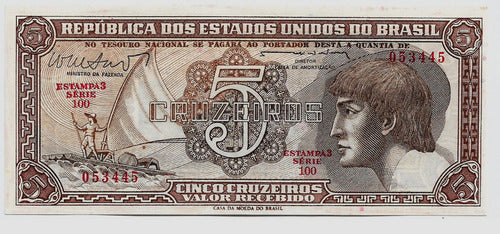 Fk Billete Brasil 5 Cruzeiros 1961 P-166b Sin Circular Lujo. 0