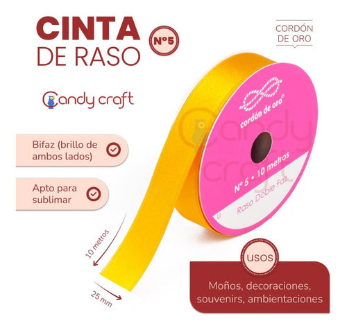 Cordón de Oro Cinta De Raso N5 - 2.5cm - Cordon De Oro X 10 Metros - Stock 1