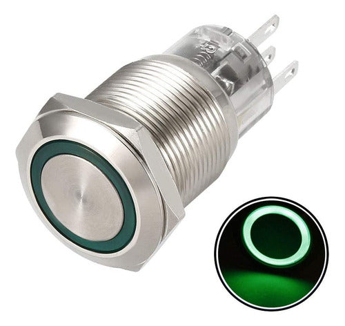 Generic Metal Push Button 16mm with LED Light Momentary Green 1