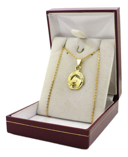 Gold-Plated Horse Horseshoe Pendant Necklace 2