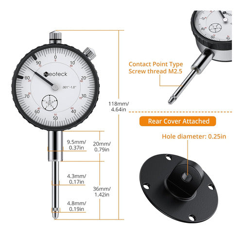 Indicador De Dial Neoteck Con Base Magnética, 0,025 Cm, 80 K 2