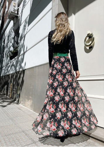 High Waist Skirt for Parties with Flowy Long Floral Print 3