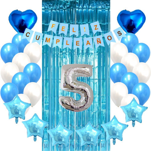Party Decoration Combo Kit Light Blue, White, and Blue Balloons 0