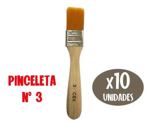 Set of 10 Synthetic Bristle Brushes N° 3 Wide Brush Kit 0