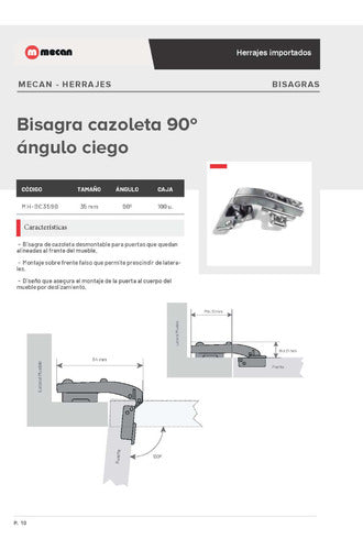 Mecan Bisagra Cazoleta 35mm 90° X4 Unidades 1