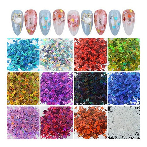 Pack X 6, Mariposas Holográfica, Decoración Para Uñas 1