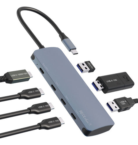 Adaptador Usb-c 3.2 Gen2 Hub 7 Puertos, 3x Usb C 3.2 10gbps, 0