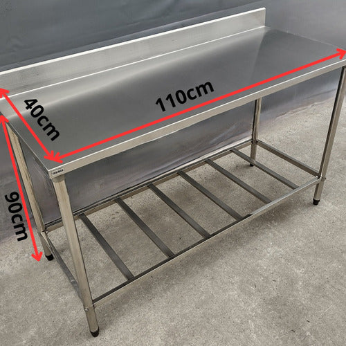 Bancada Mesa 110x40 Inox Com Espelho 1 Base Gradeada 1