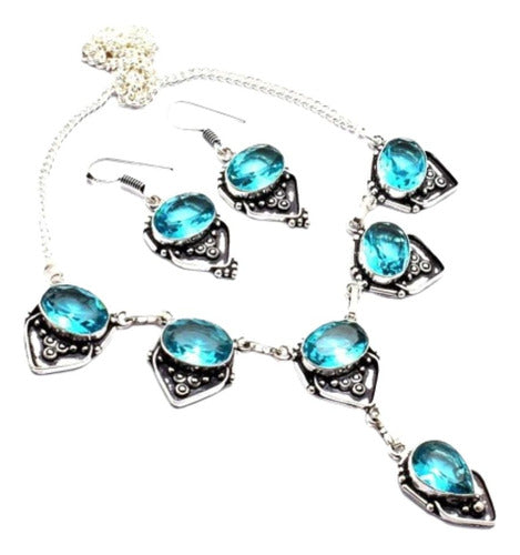 Madre Piedra Collar Y Caravanas Con Piedras Topacios Azules: Magia Azul 0