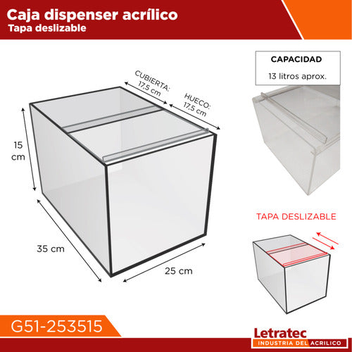 Letratec Acrylic Sliding Lid Box G51-253515 1