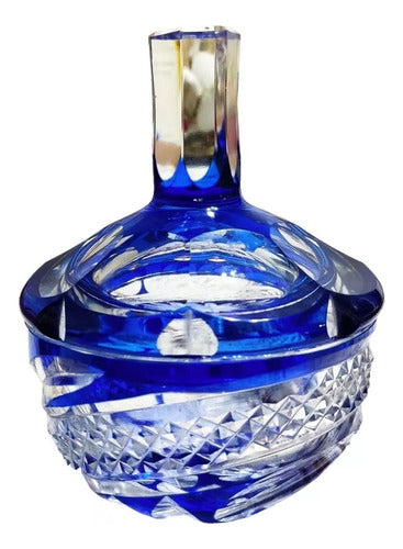 Vintage Hand-Carved Blue Crystal Candy Jar Antique Bohemian 0