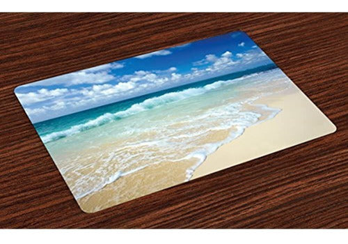 Lunarable Wave Place Mats Set De 4 Beach Con Foamy Waves En 3