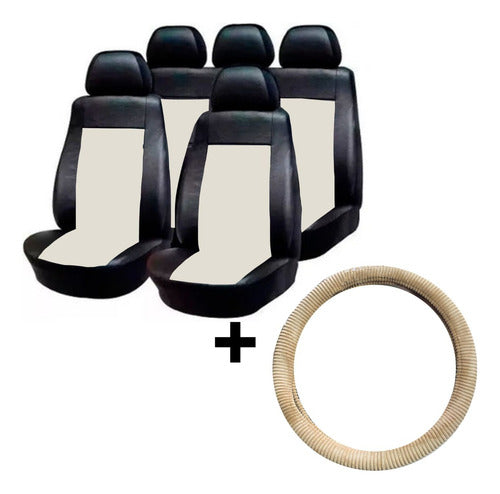 JC Beige Seat Cover and Steering Wheel Cover Set for Clio and Symbol 0