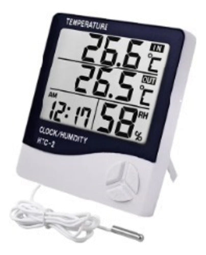 HTC Indoor Outdoor Thermometer Hygrometer, Clock, Alarm 0