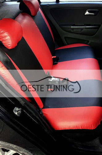 Oeste Tuning Red Leather Seat Covers + Steering Wheel Cover + Floor Mats + Gear Shift Cover 3