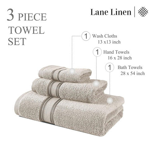 Lane Linen Juego De Toallas De Baño De Lujo - 3 Piezas 100% 2