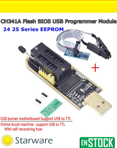 TZT USB Programmer Kit CH341B with BIOS EEPROM Clip and Cable Series 24 25 1