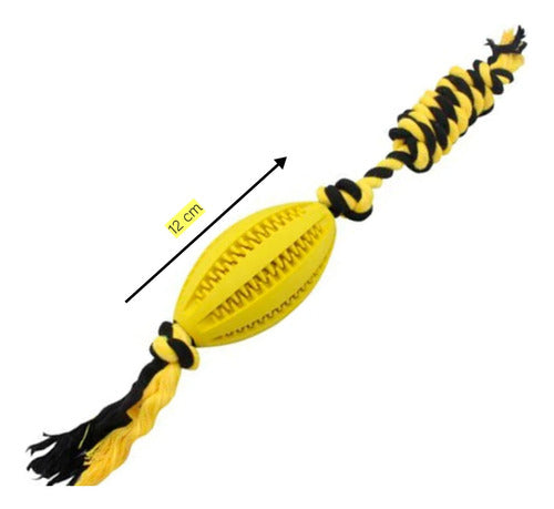 Bestia Peluda Rugby Dental Rubber Ball Toy 11cm with Braided Rope for Dogs 3