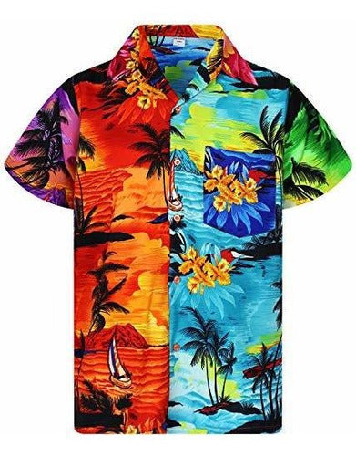 V.h.o. Camisa Hawaiana Funky Para Hombre Manga Corta Bolsill 1