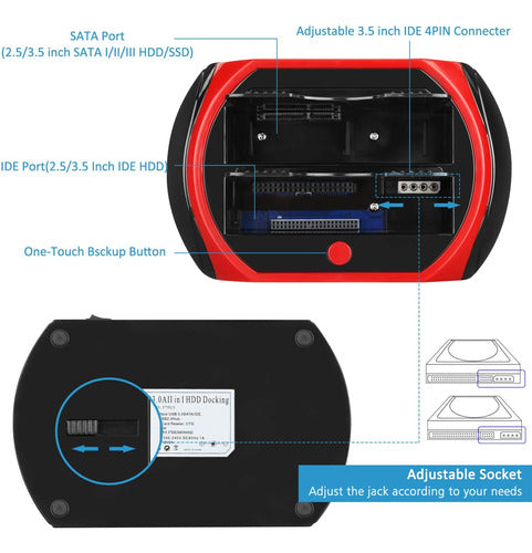 Generic 2.5 3.5 IDE SATA OTB eSATA USB 2.0 Hub HDD Docking Station 4