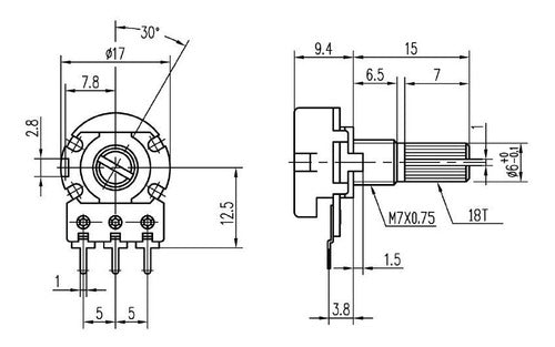 Potentiometer 20k Ohms Linear Pote 15mm B20k Arduino Nubbeo 4