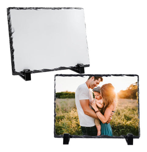 Daomong Sublimation Blank Slate Rock Stone Photo Frame 2 Pieces DIY Heat Transfer Picture Frame 0