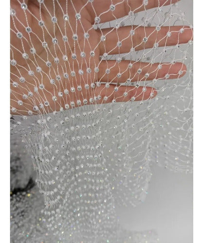 Strass Embellished Net Fabric - White - 500cm 4