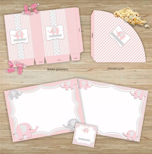 Kit Imprimible Elefantita Rosa Baby Shower Nena Elefante 2