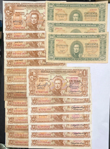 Billete Uruguay 1 ,10, 100 Y 0,5 Peso Antiguo 57 Billetes 1