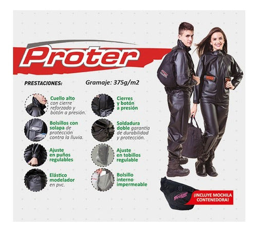 Proter Conjunto Lluvia Campera Pantalon Reforzado Moto Delivery XXL 1