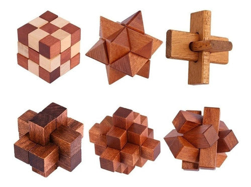 Set of 6 Wooden Brain Teaser Puzzles Gift for Events 3