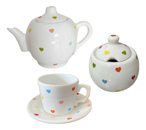 Conjunto Para Cafe Da Manha Em Ceramica Poa Coração 10 Peças 0