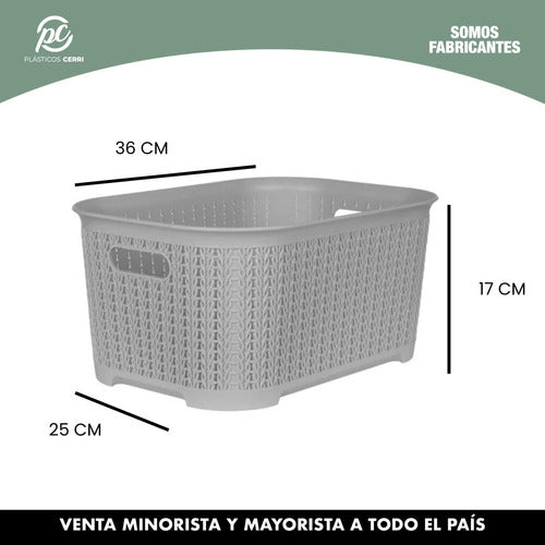 Plásticos Cerri Plastic Rattan Organizer Baskets Set of 6 Gray 36x25x17 6