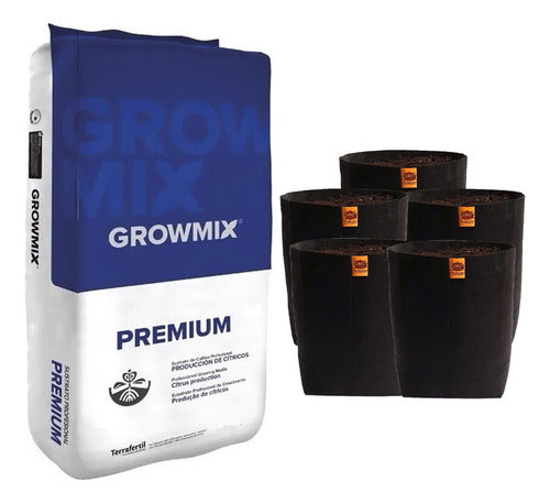 GrowMix Sustrato Growmix Premium 80Lts Con Maceta Tela OMG 15L 5U 0