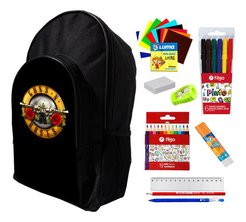 Tourcase Super Combo Backpack + Guns and Roses School Supplies #447 0