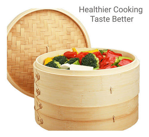 JapanBargain S-2223 Bamboo Cooking Steamer Set 10-Inch 3