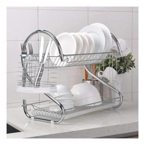 Home Basics Two-Tier Dish Drying Rack with Plastic Tray 2