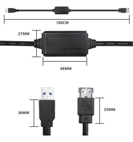 Xmsjsiy Cable Adaptador Usb A Esata De 5 Gbps Usb 3.0 A Alim 1