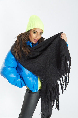 Kophiphi Cashmere-Like Black Wool Scarf Ruana 0