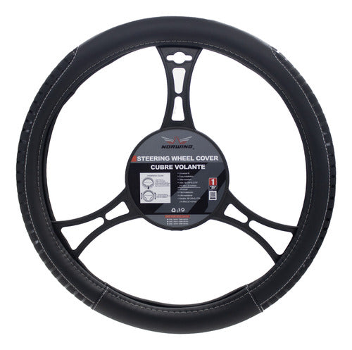 Norwing Universal Black Steering Wheel Cover with White Stitching 38cm Premium 0