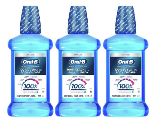 Kit 3 Enxaguante Bucal Oral-b 100% Menta Refrescante 250ml 0