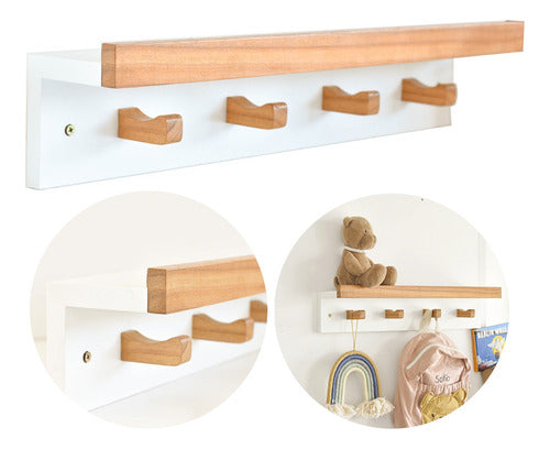 Puerta del Sol Nordic Wall Coat Rack with Shelf Jota 60cm Solid Wood 0