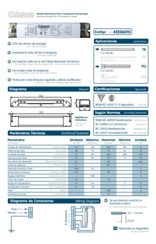 Balasto Italavia 42236010 P/fluoresc. 2x36w 1