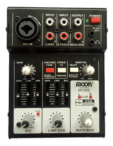 Moon Mixer Consola MC302 USB Portable 3 Channels 0