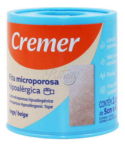 Fita Microporosa Hipoalérgica Bege 5,0cm X 4,5m Cremer 6 Un 1