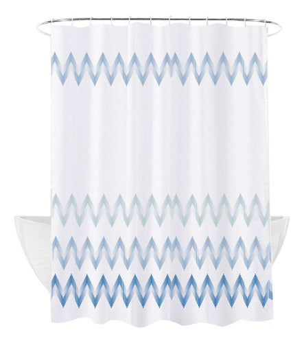 Haussman Antimold Teflon Shower Curtain Blue Zigzag 0