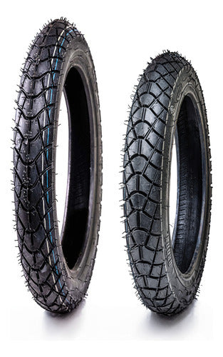 Set of Motorcycle Tires 2.50-17 + 2.75-14 by Drook - Dual-Sport/Urban Adventure Design 0