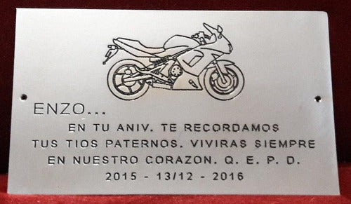 Grabados Artisticos Placa Recordatoria Cementerio 25x15 Acero Inox Motocicleta 0