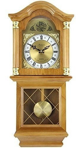 Bedford Clock Collection Classic Chiming Wall Clock 26 Oak 0